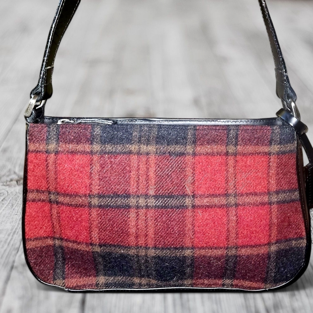 Eddie Bauer 100% WoolPlaid Mini Purse Handbag Leather Trim Small Women's - Picture 4 of 12